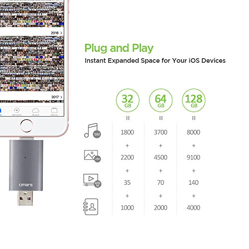 [Apple MFI Certified] OMARSÂ® Irisation USB Flash Drive 64GB with Lightning Connector Memory Expansion for Apple iPhone iPod iPad Computer Mac Laptop PC