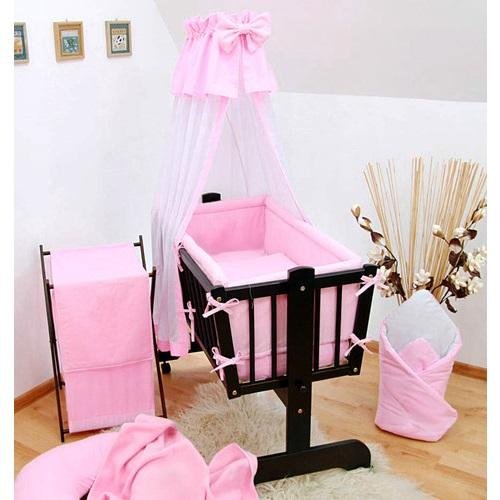 8 Pcs Crib Bedding Set with Canopy + Holder, All-round Bumper 90x40 cm - Plain Pink