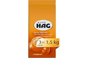 CAFFÉ HAG Hag - Caffè in Grani Decaffeinato per Macchina Espresso - Caffè decaffeinato prima della tostatura per conservarne l'aroma e il gusto. - Contiene 3 confezioni da 500 g (totale 1,5 Kg)