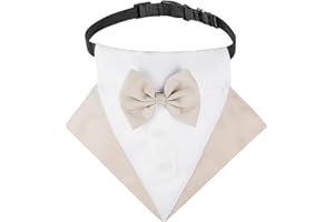 BT Bear Collar bandana de esmoquin para perro, collar ajustable con pajarita para mascotas, bufanda para perros medianos y grandes, bodas, fiestas de cumpleaños, beige, L