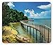 Produktbild WYICPLO Coastal Mouse Pad, Boardwalk on The Bridge Singapore Island Rural View Sandy Beach Summertime, Standard Size Rectangle Non-Slip Rubber Mousepad, Green Blue Brown
