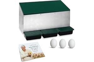 FINCA CASAREJO Ponedero para gallinas inverso - 3 Huecos - Fabricado en Chapa galvanizada - Incluye 3 Huevos Falsos y una Guía Práctica sobre los Huevos de Gallina