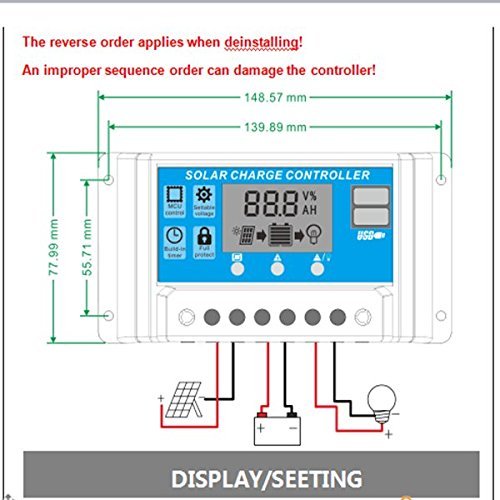 MOHOO 20A 12V-24V Solarladeregler Temperatur Kompensation Überladung Schutz LCD Display Solarladeregler Mit USB Geeignet für Haus, Industrie, Gewerbe, Boot, Auto usw.# - 7