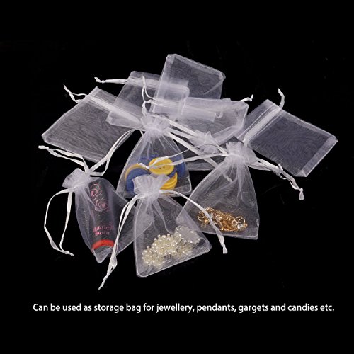 ilauke 100x Organzabeutel Schmuckbeutel Organzasäckchen Geschenk Organza Hochzeit Säckchen Fest Party Beutel 7 X 9cm (100x weiß) - 3
