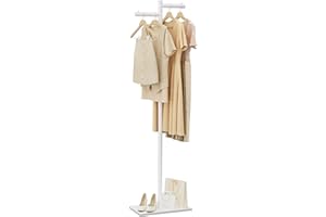 ENUMAIL Garment Rack, Freestanding Metal Coat Racks, Z-shaped Coat Tree with Natural Rock Base, Suitable For Outerwear, Clothes, Handbags, 175cm, White