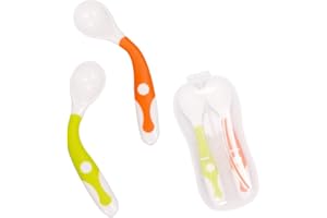 AUNEOS Utensilios para bebé Cucharas Set de bifurcaciones con estuche para viajes Niños Alimentación Cuchara de entrenamiento Agarre fácil Resistente al calor Flexible Aprender cucharas (juego de 2)