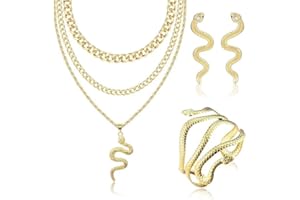 JeryWe Set Gioielli Serpente per Donne Orecchini a Goccia Lunghi Punk Collana con Ciondolo di Serpente Brazaletes Brazo Superior Serpiente Regalo di Gioielli di Halloween