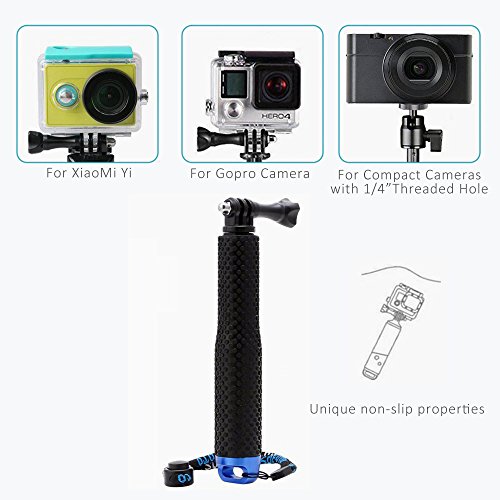 LENDOO Palo Selfie Stick Monopod de Telescópica Ajustable de Aluminio Impermeable para Cámara Gopro Hero 4 3+ 3 2 SJ4000 SJ5000 (azul)