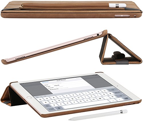 StilGut Couverture Case, Hülle aus feinstem Leder mit Pencil Halter für das Apple iPad Pro 9,7″ (2016), Cognac Vintage - 3