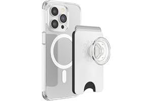 PopSockets: PopWallet+ dla MagSafe - Pierścień Adaptera do MagSafe w Zestawie - Portfel na karty ze zintegrowanym wymiennym PopTopem do smartfów i etui - White Clear