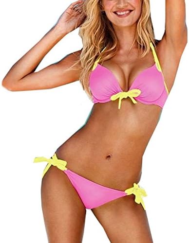 Size M (Asia Size) ~ Sexy Women Girl Lady Push Up Padded Two Piece Pink Swimwear Swimsuit Bikini Top Bottom