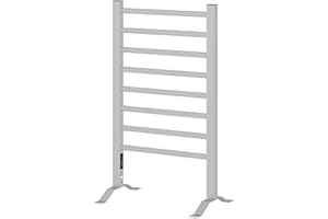HOMCOM Toallero Eléctrico de Pared o Suelo 150 W Radiador Toallero Eléctrico de Aleación de Aluminio con Función de Temporizador y 8 Barras para Baño 53x35x90 cm Plata