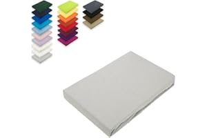 EXKLUSIV HEIMTEXTIL Lenzuolo con angoli elasticizzati in jersey di alta qualità, 100 % cotone, argento, 90 - 100 x 200 cm