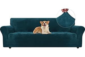 ‎YSTYLE Ystyle Sofa Überzug Samt 4 Sitzer, Stretch Sofabezug, Sofaschoner rutschfest, Elastischer Sofa Bezug, Sofa Cover Mit Armlehnen, Bezug Sofa Sofaschutz Katze Couchschoner Sofa Decken, Dunkel Grün