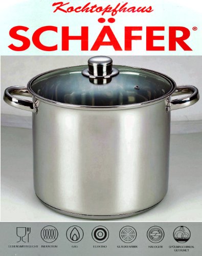 Edelstahl Kochtopf mit Deckel und 3-schichtiger Alu-Thermoboden auch Induktion (24×19 8L) - 2