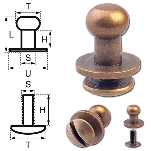 15 Knopfschraubnieten Patronentaschenverschluss Beiltaschenknöpfe Knopfnieten zum Anschrauben Pilzkopfschrauben 6MM messing-antik