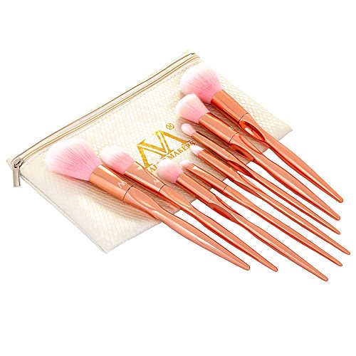 VALUE MAKERS 8Pcs Pro Makeup Brushes Set Tool-Natural Synthetic Hair Kabuki Brush-Cosmetics Brush-Face Powder Contour Highlighter Liquid Foundation Concealer Eye Shadow Eyebrow Brush with Travel Pouch