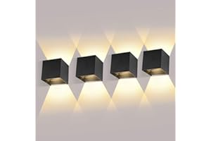ledmo 4 Pack Applique Murale Interieur/Exterieur Avec Angle de Faisceau Réglable 12W Appliques Murales LED 3000K Blanc Chaud NoireApplique Extérieur Etanche IP65
