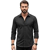 Amazon Brand - INKAST Men's Regular Fit Button Down Dress Shirts Textured Long Sleeve Casual Hawaiian Shirt