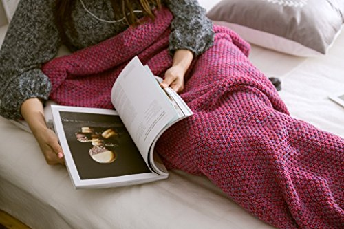 KiKi Monkey Multi-Größe handgemachte gestrickte Mermaid Schwanz-Decken-Sofa Schlafsäcke All Seasons für Erwachsene Kinder (M, DEEP RED) - 2