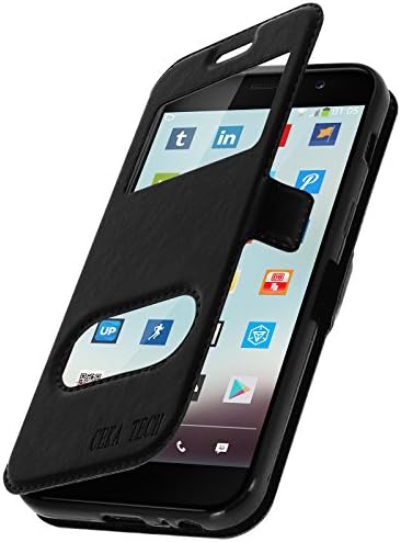 JOLLINI CEKA® Sony Xperia E5 Case Cover Magnetic View with Leather Case Shell Cover and Stand for Sony Xperia E5 - Black