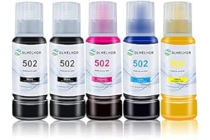 DLMELHOR Kit de recharge d'encre 4 couleurs compatible avec les imprimantes EPN 502 pour EcoTank ET2760 ET-4760 ET2750 ET-3760 ET-2850 ET-15000 ET-3710 ET-3850 ET-3750 ET-4850 ET-3830 Noir - 1 Cycle. 1