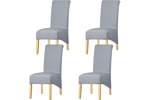 KELUINA High Back Solid Fabric Stretch XL Chair Covers for Dining Room, Spandex Large Dining Chair Slipcovers for Home Living Restaurant Hotel (Light Gray,Set of 4)