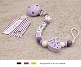 Baby SCHNULLERKETTE mit NAMEN | Schnullerhalter mit Wunschnamen – Mädchen Motiv Herz Ornament in flieder - 2