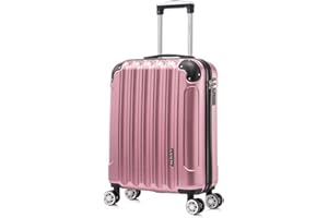RAYKONG Valise Cabine 55x40x20cm (44L) Polycarbonate - Capacité Maximale - Serrure integrée - 20 Pouces - (RK04|Rose dorée)
