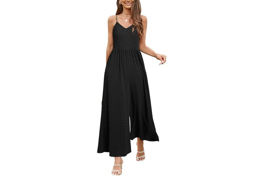 LAISHEN Jumpsuit for Women UK Playsuits Wide Leg Dressy Pants Overall Ladies Summer Casual Dungarees Romper with Pockets