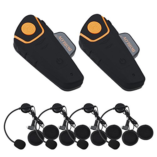 Bobov BT-S2 1000M BT casco de la motocicleta Auricular Bluetooth Intercom Moto Headset Intercom Interphone FM (Pack 2 with 2 sets Earphone)