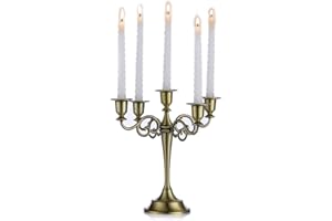 Sziqiqi metalowy świecznik 5-ramienny, stojak na świece, 27 cm wysokości, na ślub, imprezę, kolor brązowy