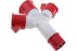 ExcInter 5PIN 32A Industrial Plug Socket Connector, 3P+E+N 380V-415V IP44 Waterproof 1 to 3 Way Electrical Splitter (1 Piece)