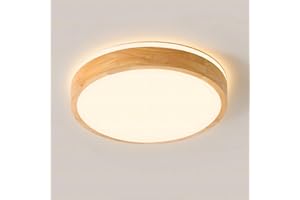 YYUTLUO LED Deckenleuchte Holz, oben 360° leuchtende runde natürliche Holzlampe | 3000K Warmweiß, 18W 1600lm | Wohnzimmer, Küche, Esszimmer, Flur, Zuhause, Büro, Kinderzimmer, Arbeitszimmer (Ø30 cm)