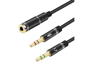EasyULT 3.5mm Audio Klinke Y Adapter, Kopfhörer Adapter Splitter, Headset Klinke Y Kabel (1 zu 2 Klinke) Audio Mic Splitter für Kopfhörer Desktop und Laptop(Schwarz)