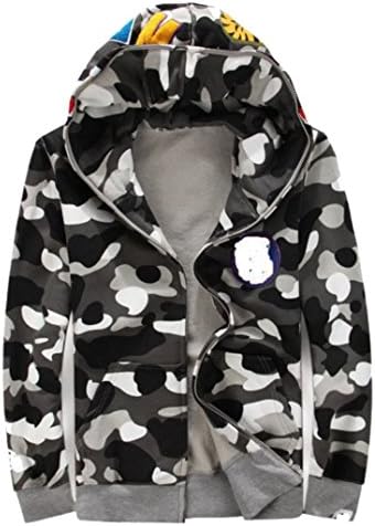 Men's 3D Printed Shark Head Camouflage Sweatshirt Zip Sweater Long Sleeve Hoodie Plus Camo Coat