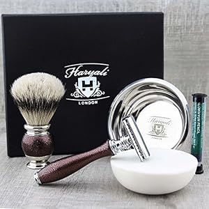 Haryali London 5Pc Mens Shaving Kit Safety Razor, Silver Tip Badger Hair Brush, Soap, Bowl and Alum Set For Men - Image 5
