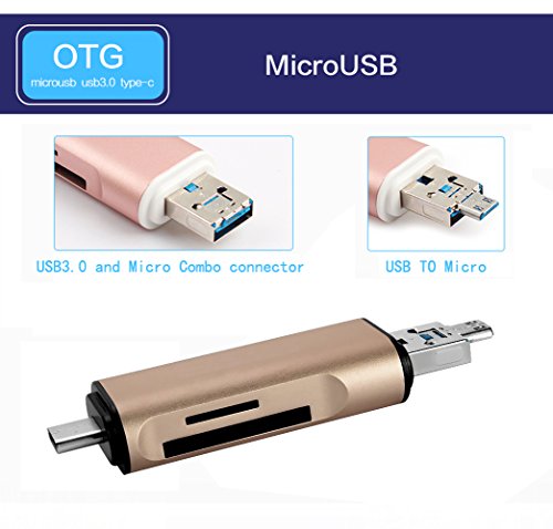 htreverse SD Karte zu USB, SD Card Reader mit 2 Slot Micro SD TF Kartenleser mit OTG unterstützt für Nexus 6P, Nexus 5 x, Lumia 950, Apple MacBook 2015, Chromebook, Windows und mehr, Gold - 2