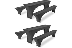 FXKS Zwei 3er-Sets Elastische Biertischhussen, Dunkelgrau Biertisch und Bankabdeckung,50 cm Tischbreite, 220 x 50 x 70 cm Bierzeltabdeckung für Bankett-Partys im Freien Bierbank