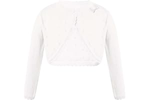Aiihoo Boléro Enfant Fille Cardigan Manche Longue Boléro Mariage Cérémonie Fille Manteau Princess Soirée Cape Bouton Tops Gilet Cérémonie Baptême Veste Communion 1-13 Ans