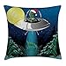 Produktbild Outer Space Throw Pillow Cushion Cover, Alien with Santa Claus Hat Kidnaps a Tree for Christmas Night Airship Print, Decorative Square Accent Pillow Case, 18 X 18 inches, Green Blue