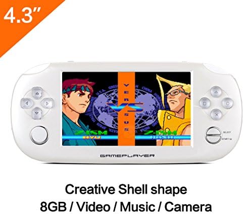 8GB Handheld Game Console 4.3 Inch Mp4 Player Video Game Console Built hundreds of games Support GBA/GBC /GB/SFC/FC/SEGA/SMC Games and Ebook Camera Recording (GM01047WhiteUK)