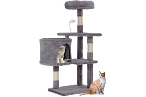 ACTASK Cat Tree, 95cm Cat Tower with Sisal Cat Scratching Post, Cat Tree for Indoor Cats, Multi-Level Cat Condo with Perch and Kitten Toys, Cat Furniture for Kitty Kitten (LightGrey)
