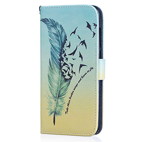 ZTE Blade V8  5 2   Funda  ocketcase   Flip Libro de PU Cuero Leather Protectora Case Cover con Cierre Magn  tico Funci  n de Soporte Billetera Tapa Carcasa para ZTE Blade V8 - plumas verdes