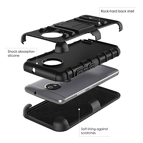 MoKo Moto E4 HÃ¼lle - [Heavy Duty Serie] Outdoor Dual Layer Armor Case Handy SchutzhÃ¼lle Schale mit GÃ¼rtelclip und Standfunktion fÃ¼r Motorola Moto E4 (2017) Smartphone, Schwarz