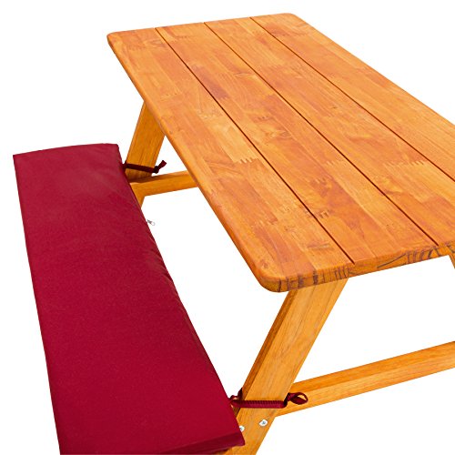 TecTake Kinderpicknickbank aus Holz mit 2 Polsterauflagen rot - 4