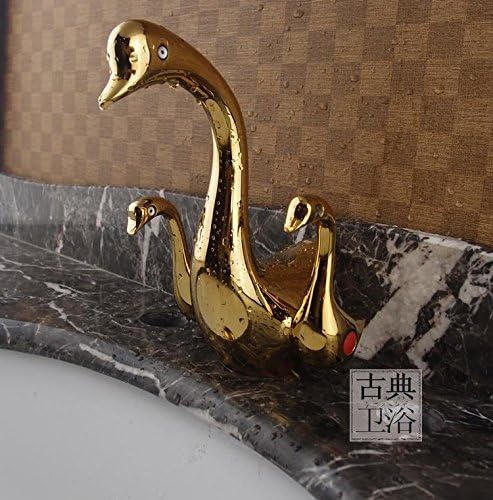 Maifeini Wash Basin Taps _ Gold Made Of Chrome-Plated Brass Three Small Geese And Swans Washbasin Fitting,Golden