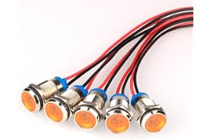 Gebildet 5stycken Gul AC/DC 12-24V LED Metall Indikatorlampa Vattentät Signallampa Pilot Dash Directional med Tråd(10mm)