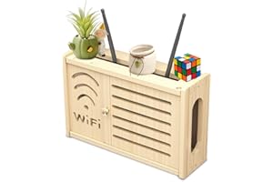 LUPATDY Armario de Router de Madera Maciza Montado en la Pared - Caja de Almacenamiento WiFi Oculta para TV Set Top Box y Cables (Blatt-Fächer)