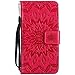 Produktbild iPhone 6S Hülle,Luxus Tasche für iPhone 6,Leweiany Handytasche Ledertasche iPhone 6 6S Schutzhülle Elegant Prägung Sonnenblume Einfarbig Muster Lederhülle Handyhülle PU Leder Stand Hülle Etui mit Karte Halterung und Magnetverschluß Kratzfestes Leder Wallet Klapphülle Flip Book Case TPU Cover Bumper Tasche Slim Brieftasche Etui Schale für Apple iPhone 6/6S 4.7 Zoll (Rot)